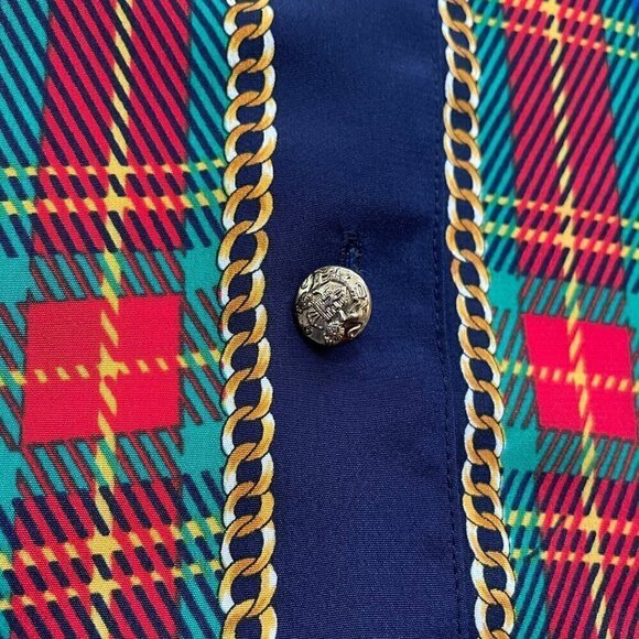 Vintage Chaus Korea Ornate Plaid Design Button Up Shirt Blouse Womens Large - Picture 6 of 11